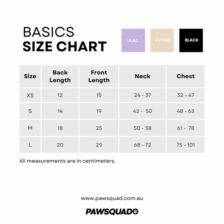 Size Chart Pet Harness